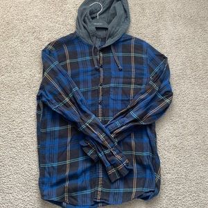 Men’s Blue and Black Hooded Flannel